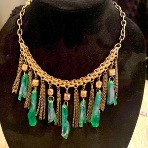 Adjustable  necklace with beautiful green natural crystals.